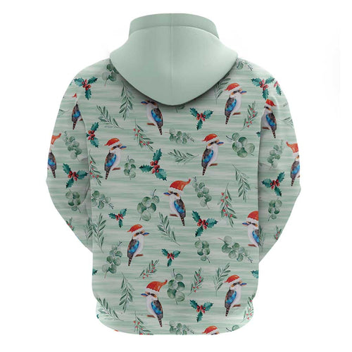 Australia Christmas Zip Hoodie Aussie Kookaburra Watercolor Seamless Style - Aussie Hoodie