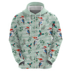 Australia Christmas Zip Hoodie Aussie Kookaburra Watercolor Seamless Style - Aussie Hoodie