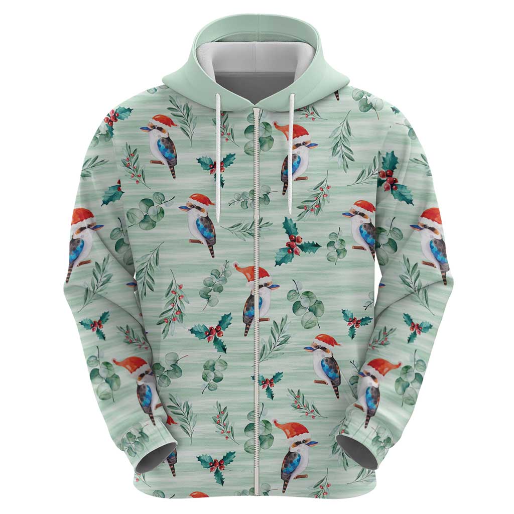 Australia Christmas Zip Hoodie Aussie Kookaburra Watercolor Seamless Style - Aussie Hoodie