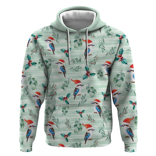 Australia Christmas Zip Hoodie Aussie Kookaburra Watercolor Seamless Style - Aussie Hoodie