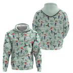 Australia Christmas Zip Hoodie Aussie Kookaburra Watercolor Seamless Style - Aussie Hoodie