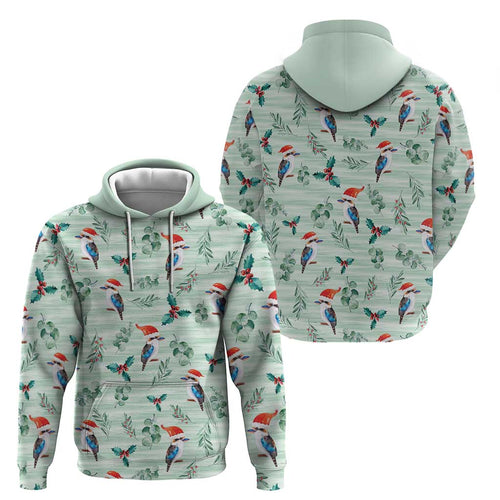 Australia Christmas Zip Hoodie Aussie Kookaburra Watercolor Seamless Style - Aussie Hoodie