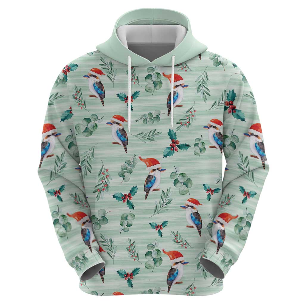 Australia Christmas Zip Hoodie Aussie Kookaburra Watercolor Seamless Style - Aussie Hoodie
