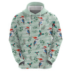 Australia Christmas Zip Hoodie Aussie Kookaburra Watercolor Seamless Style - Aussie Hoodie
