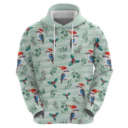Australia Christmas Zip Hoodie Aussie Kookaburra Watercolor Seamless Style - Aussie Hoodie