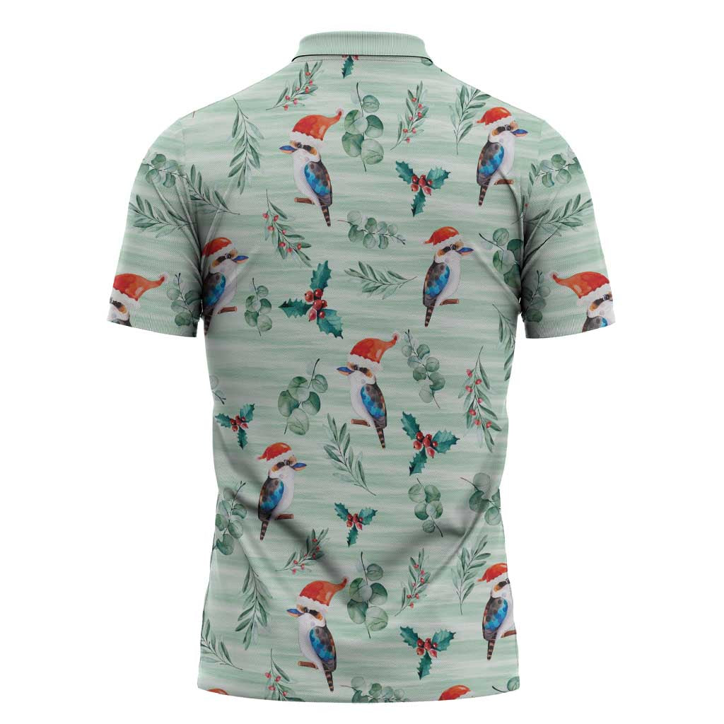 Australia Christmas Zipper Polo Shirt Aussie Kookaburra Watercolor Seamless Style - Aussie Hoodie