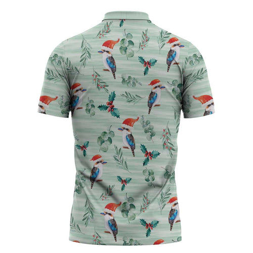 Australia Christmas Zipper Polo Shirt Aussie Kookaburra Watercolor Seamless Style - Aussie Hoodie