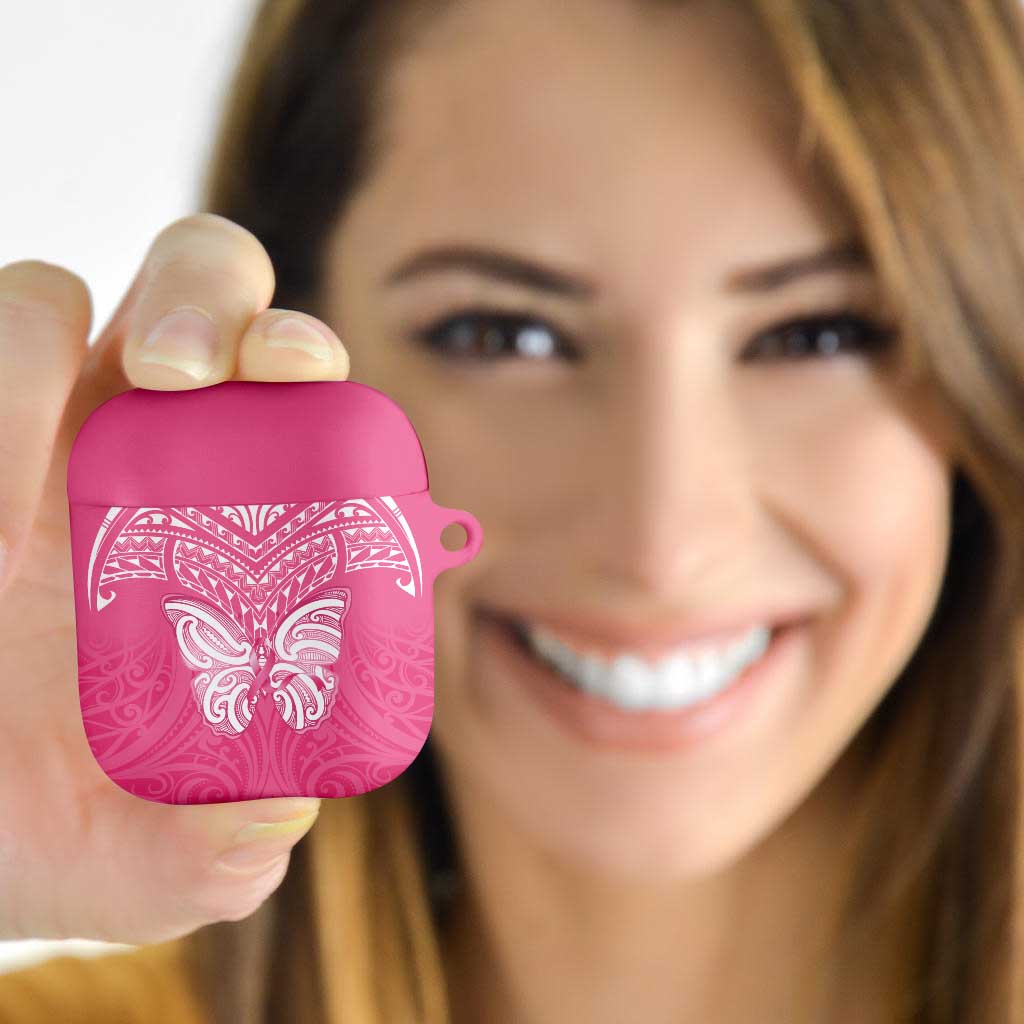 New Zealand Breast Cancer Awareness AirPods Case Maori Butterfly Pink Ribbon - Aussie Hoodie