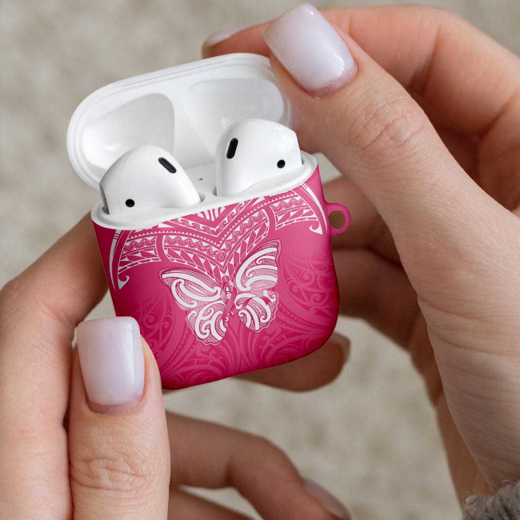 New Zealand Breast Cancer Awareness AirPods Case Maori Butterfly Pink Ribbon - Aussie Hoodie
