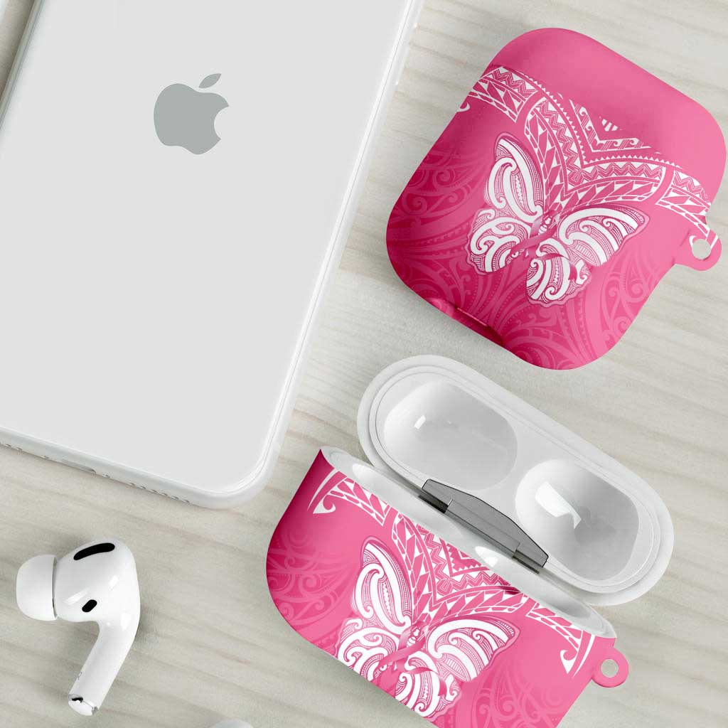 New Zealand Breast Cancer Awareness AirPods Case Maori Butterfly Pink Ribbon - Aussie Hoodie