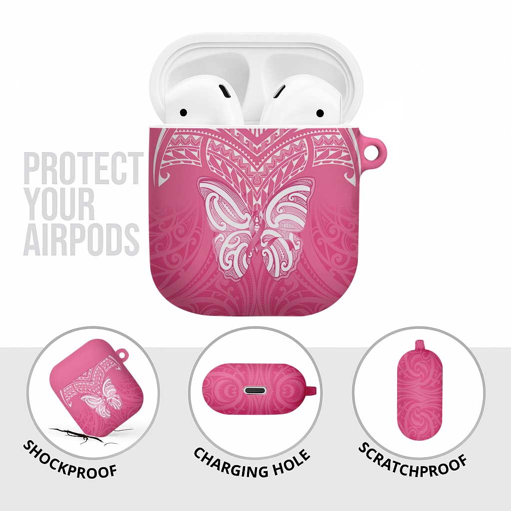 New Zealand Breast Cancer Awareness AirPods Case Maori Butterfly Pink Ribbon - Aussie Hoodie