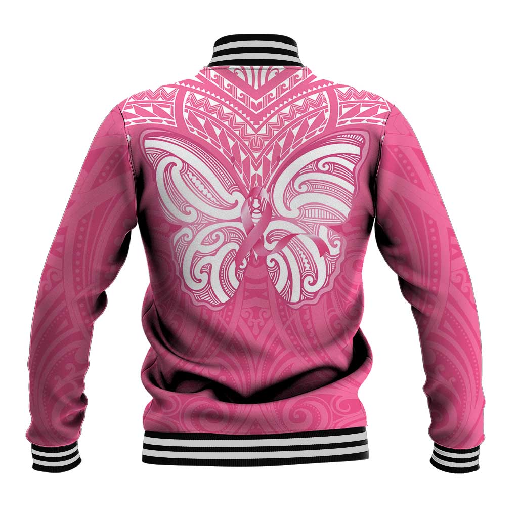 New Zealand Breast Cancer Awareness Baseball Jacket Maori Butterfly Pink Ribbon - Aussie Hoodie