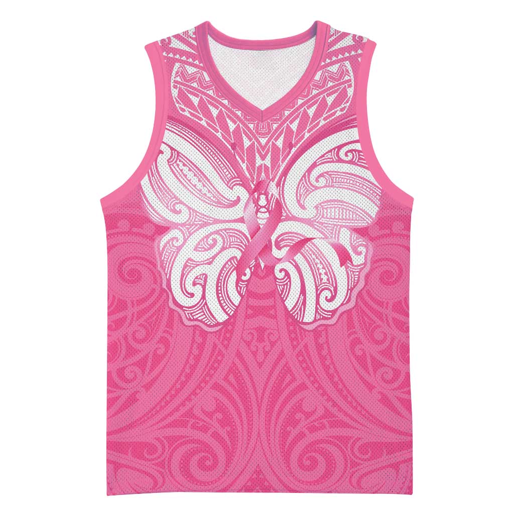 New Zealand Breast Cancer Awareness Basketball Jersey Maori Butterfly Pink Ribbon - Aussie Hoodie