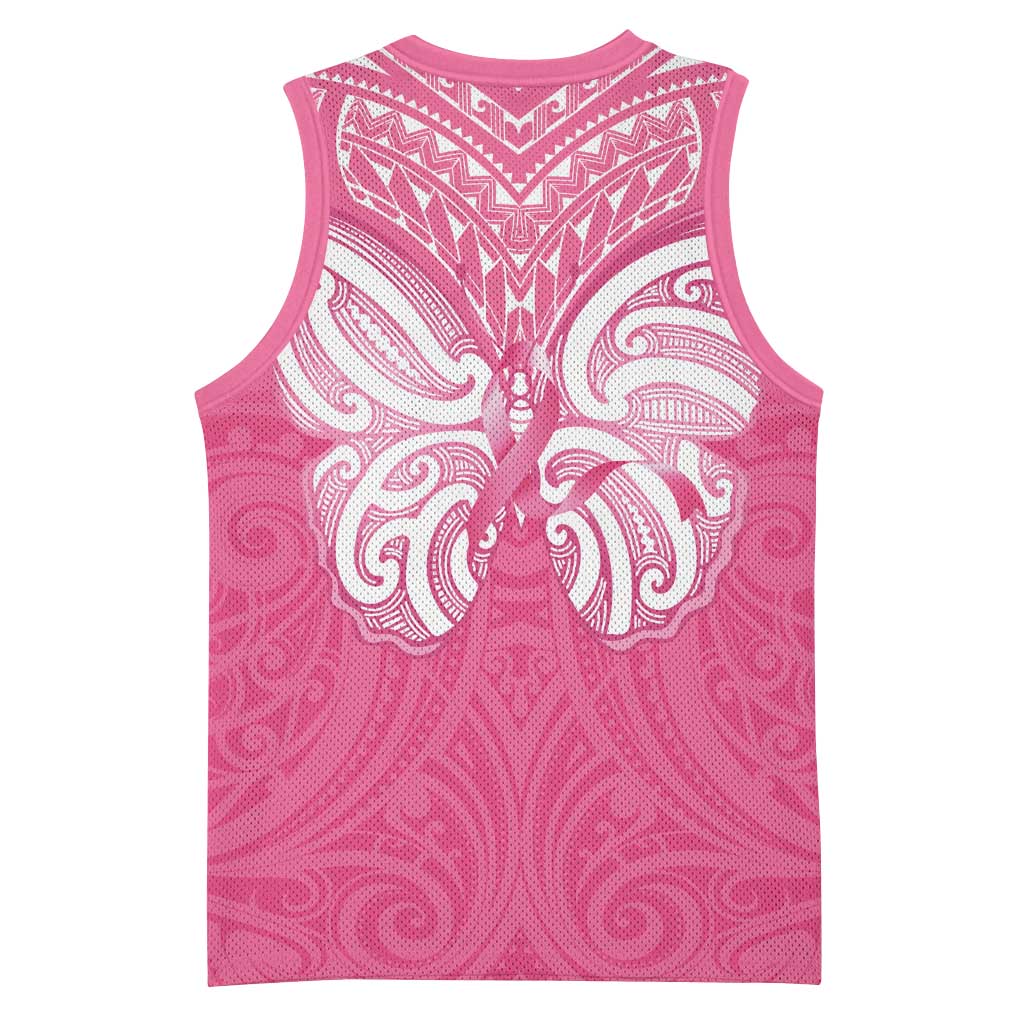 New Zealand Breast Cancer Awareness Basketball Jersey Maori Butterfly Pink Ribbon - Aussie Hoodie