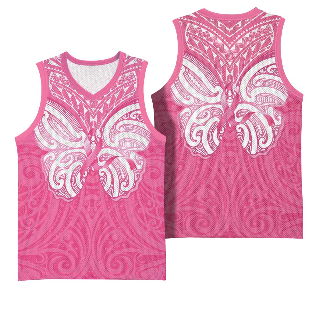New Zealand Breast Cancer Awareness Basketball Jersey Maori Butterfly Pink Ribbon - Aussie Hoodie