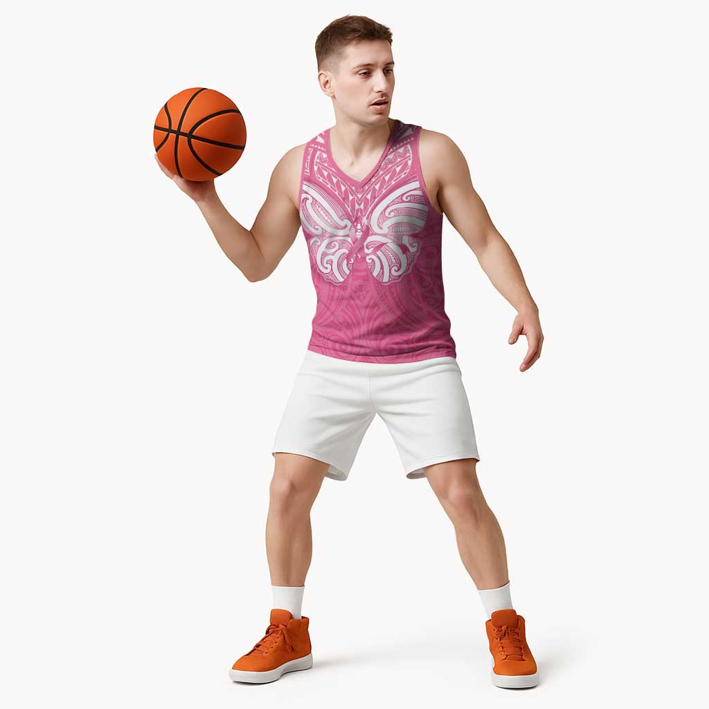 New Zealand Breast Cancer Awareness Basketball Jersey Maori Butterfly Pink Ribbon - Aussie Hoodie
