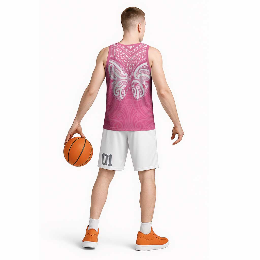 New Zealand Breast Cancer Awareness Basketball Jersey Maori Butterfly Pink Ribbon - Aussie Hoodie