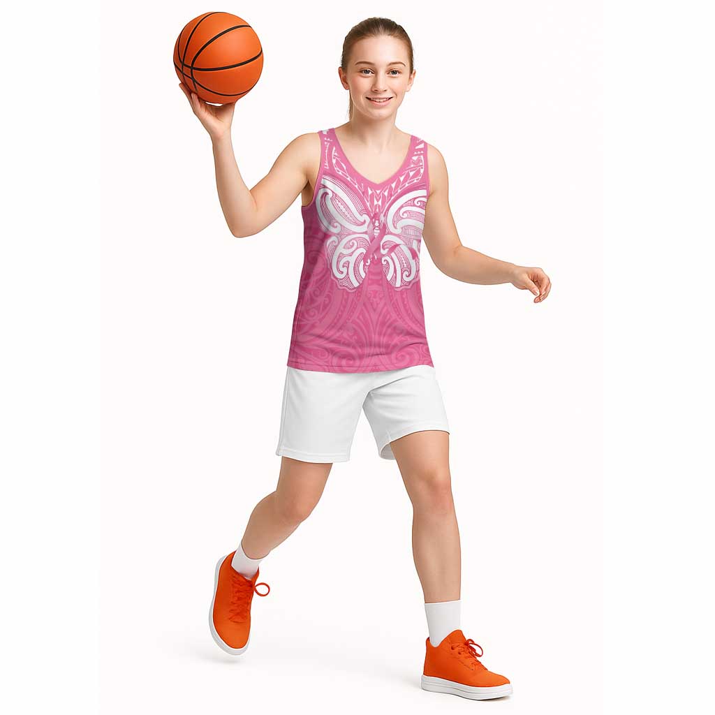 New Zealand Breast Cancer Awareness Basketball Jersey Maori Butterfly Pink Ribbon - Aussie Hoodie