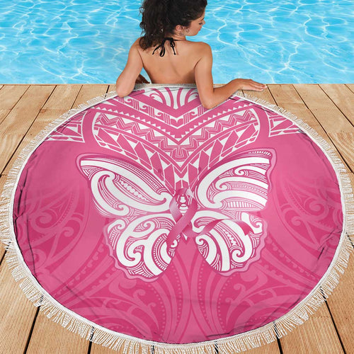 New Zealand Breast Cancer Awareness Beach Blanket Maori Butterfly Pink Ribbon - Aussie Hoodie