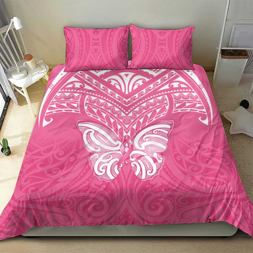 New Zealand Breast Cancer Awareness Bedding Set Maori Butterfly Pink Ribbon - Aussie Hoodie