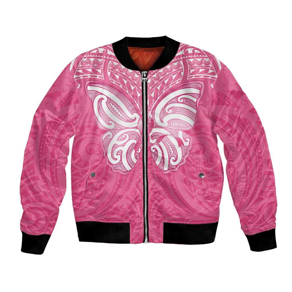 New Zealand Breast Cancer Awareness Bomber Jacket Maori Butterfly Pink Ribbon - Aussie Hoodie