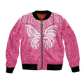 New Zealand Breast Cancer Awareness Bomber Jacket Maori Butterfly Pink Ribbon - Aussie Hoodie
