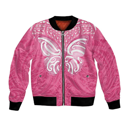 New Zealand Breast Cancer Awareness Bomber Jacket Maori Butterfly Pink Ribbon - Aussie Hoodie