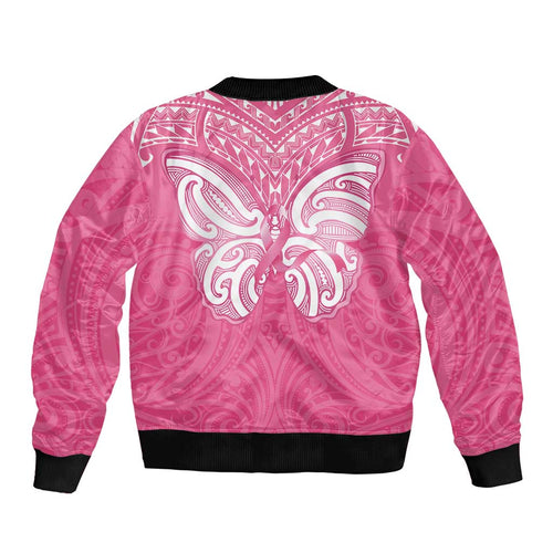 New Zealand Breast Cancer Awareness Bomber Jacket Maori Butterfly Pink Ribbon - Aussie Hoodie