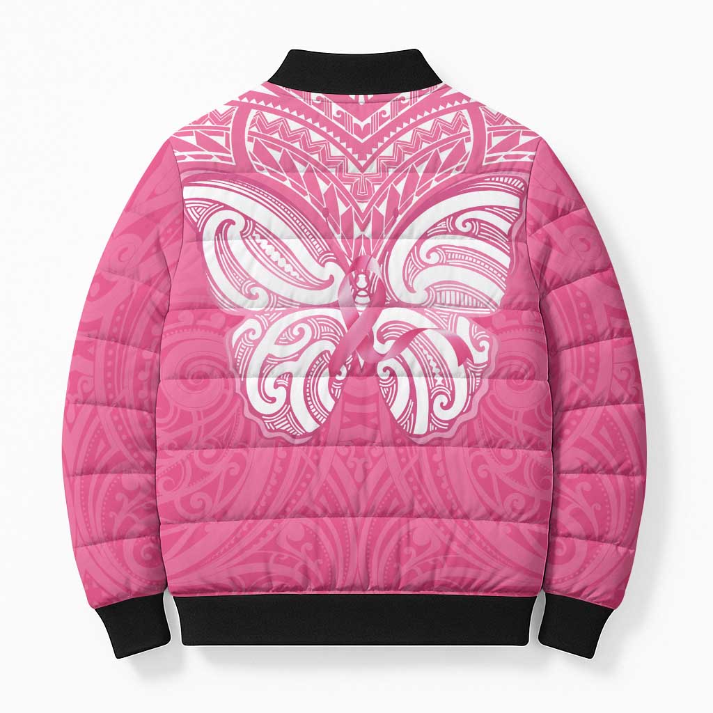 New Zealand Breast Cancer Awareness Bomber Puffer Jacket Maori Butterfly Pink Ribbon - Aussie Hoodie