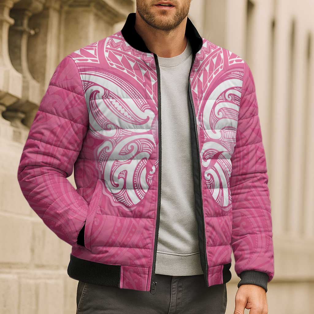 New Zealand Breast Cancer Awareness Bomber Puffer Jacket Maori Butterfly Pink Ribbon - Aussie Hoodie