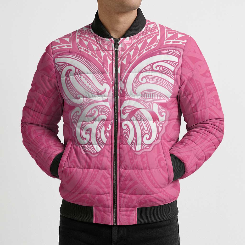 New Zealand Breast Cancer Awareness Bomber Puffer Jacket Maori Butterfly Pink Ribbon - Aussie Hoodie