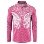 New Zealand Breast Cancer Awareness Button Sweatshirt Maori Butterfly Pink Ribbon - Aussie Hoodie