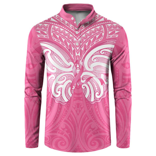 New Zealand Breast Cancer Awareness Button Sweatshirt Maori Butterfly Pink Ribbon - Aussie Hoodie