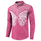 New Zealand Breast Cancer Awareness Button Sweatshirt Maori Butterfly Pink Ribbon - Aussie Hoodie