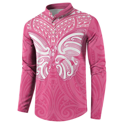 New Zealand Breast Cancer Awareness Button Sweatshirt Maori Butterfly Pink Ribbon - Aussie Hoodie