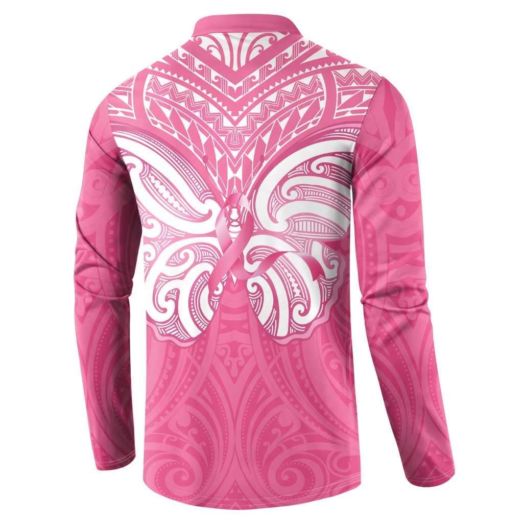 New Zealand Breast Cancer Awareness Button Sweatshirt Maori Butterfly Pink Ribbon - Aussie Hoodie