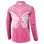 New Zealand Breast Cancer Awareness Button Sweatshirt Maori Butterfly Pink Ribbon - Aussie Hoodie