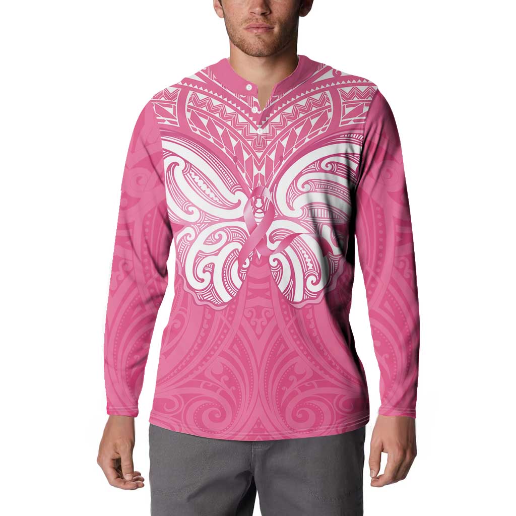 New Zealand Breast Cancer Awareness Button Sweatshirt Maori Butterfly Pink Ribbon - Aussie Hoodie