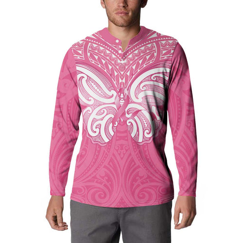 New Zealand Breast Cancer Awareness Button Sweatshirt Maori Butterfly Pink Ribbon - Aussie Hoodie