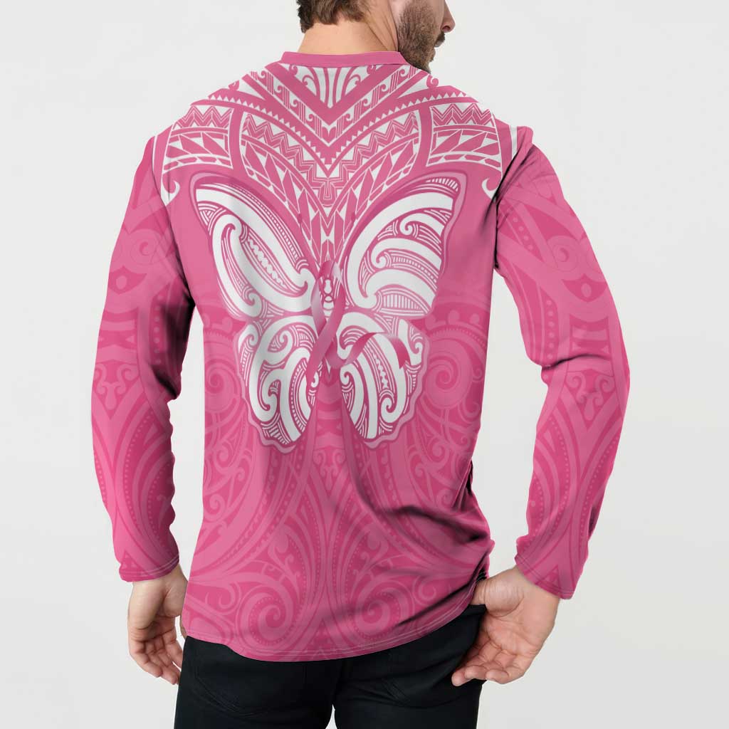 New Zealand Breast Cancer Awareness Button Sweatshirt Maori Butterfly Pink Ribbon - Aussie Hoodie