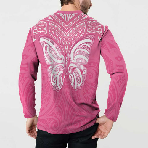 New Zealand Breast Cancer Awareness Button Sweatshirt Maori Butterfly Pink Ribbon - Aussie Hoodie