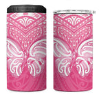 New Zealand Breast Cancer Awareness 4 in 1 Can Cooler Tumbler Maori Butterfly Pink Ribbon - Aussie Hoodie
