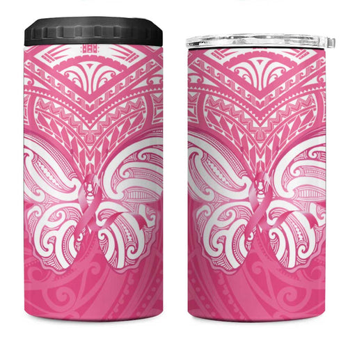 New Zealand Breast Cancer Awareness 4 in 1 Can Cooler Tumbler Maori Butterfly Pink Ribbon - Aussie Hoodie