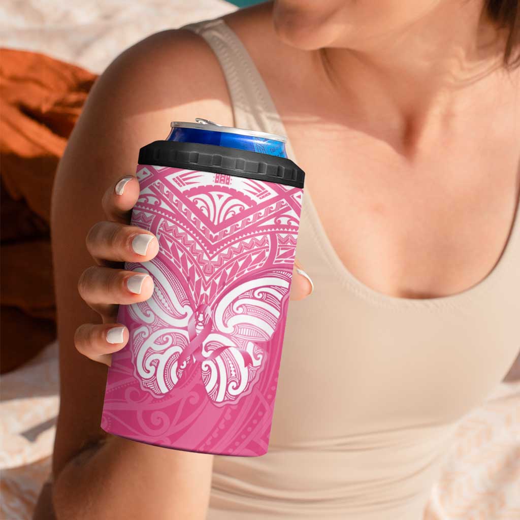 New Zealand Breast Cancer Awareness 4 in 1 Can Cooler Tumbler Maori Butterfly Pink Ribbon - Aussie Hoodie