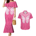 New Zealand Breast Cancer Awareness Couples Matching Mermaid Dress and Hawaiian Shirt Maori Butterfly Pink Ribbon - Aussie Hoodie