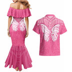 New Zealand Breast Cancer Awareness Couples Matching Mermaid Dress and Hawaiian Shirt Maori Butterfly Pink Ribbon - Aussie Hoodie