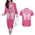 New Zealand Breast Cancer Awareness Couples Matching Off The Shoulder Long Sleeve Dress and Hawaiian Shirt Maori Butterfly Pink Ribbon - Aussie Hoodie