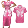 New Zealand Breast Cancer Awareness Couples Matching Short Sleeve Bodycon Dress and Hawaiian Shirt Maori Butterfly Pink Ribbon - Aussie Hoodie