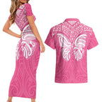 New Zealand Breast Cancer Awareness Couples Matching Short Sleeve Bodycon Dress and Hawaiian Shirt Maori Butterfly Pink Ribbon - Aussie Hoodie