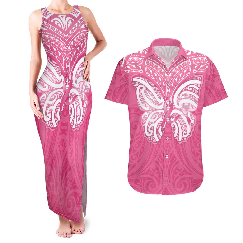 New Zealand Breast Cancer Awareness Couples Matching Tank Maxi Dress and Hawaiian Shirt Maori Butterfly Pink Ribbon - Aussie Hoodie